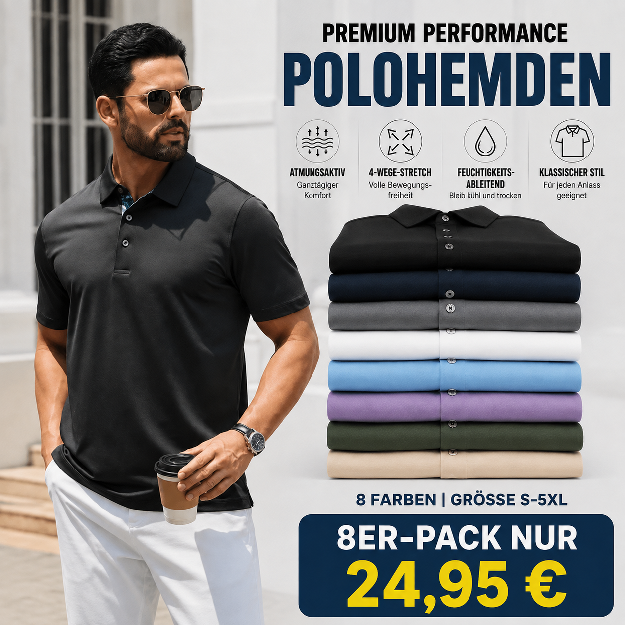 Männer-Polo-Ärmel, weich atmungsaktiv, Baumwolle